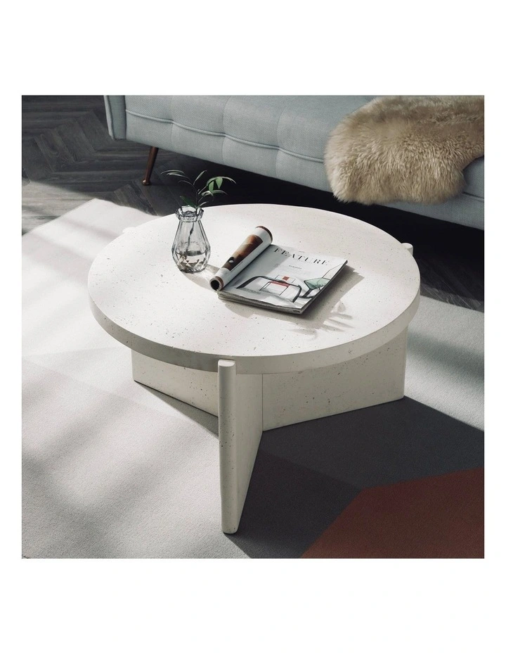 Delos Round 80cm Coffee Table Faux Stone White image 4