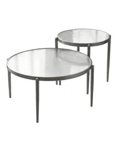 Gatsby Set of 2 Coffee & Side Tables Fluted Glass Gunmetal Bundle