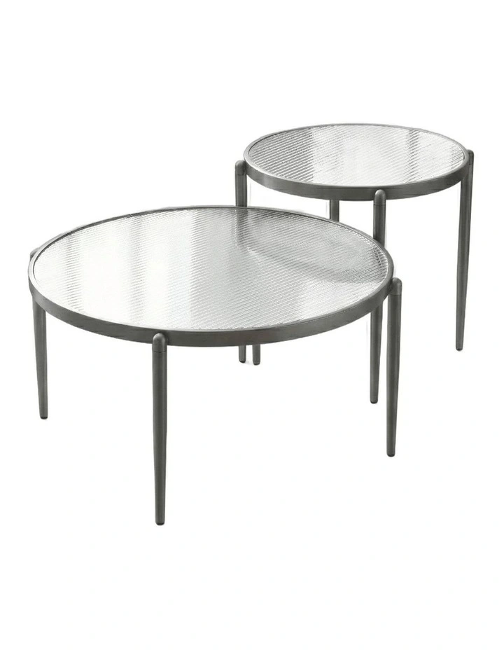 Gatsby Set of 2 Coffee & Side Tables Fluted Glass Gunmetal Bundle image 1