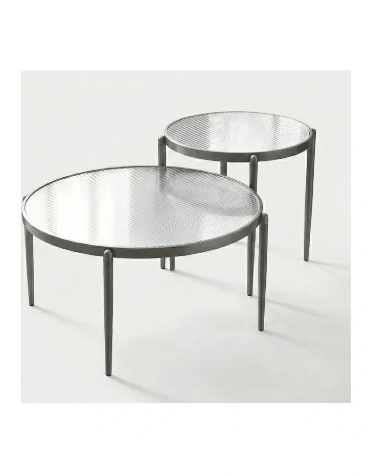 Gatsby Set of 2 Coffee & Side Tables Fluted Glass Gunmetal Bundle image 2