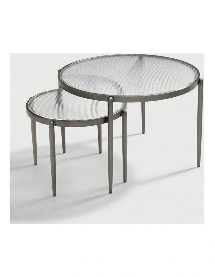 Gatsby Set of 2 Coffee & Side Tables Fluted Glass Gunmetal Bundle image 3