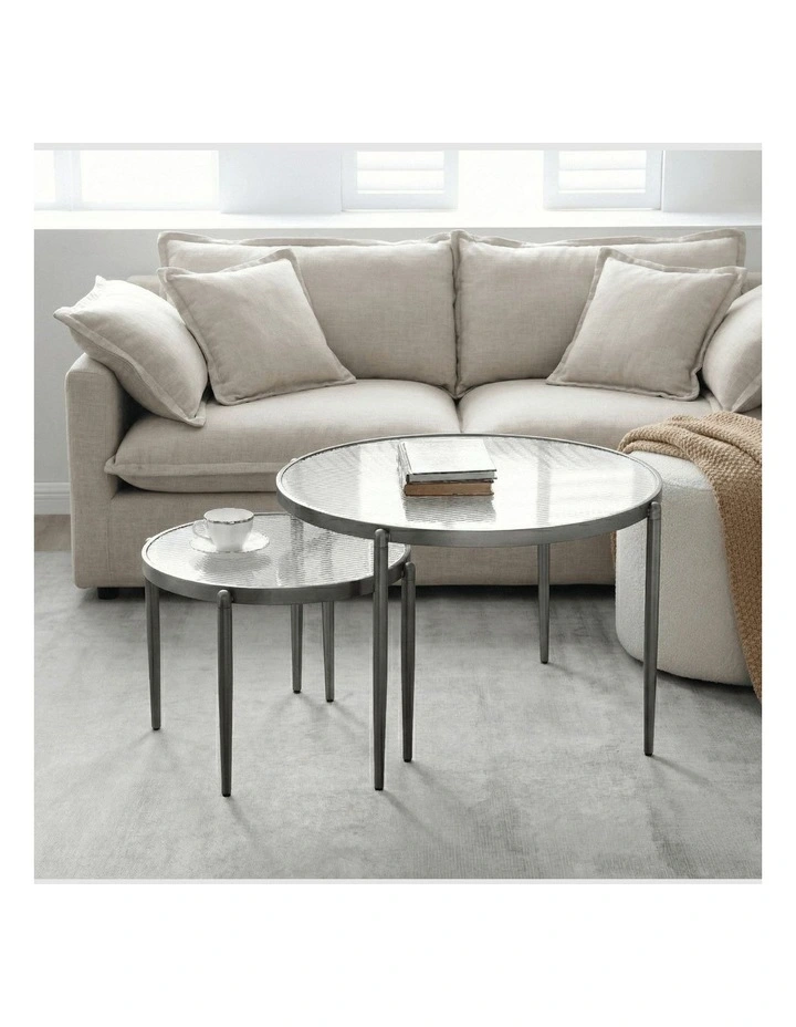 Gatsby Set of 2 Coffee & Side Tables Fluted Glass Gunmetal Bundle image 7
