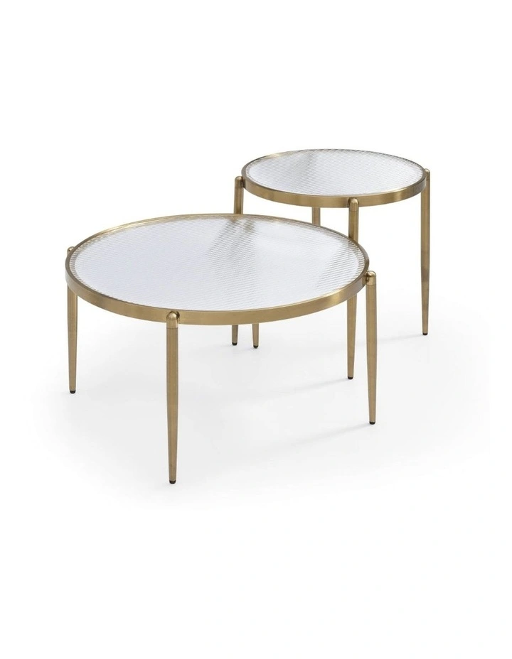Gatsby Table Nest Round Fluted Glass Brushed Gold Bundle image 4