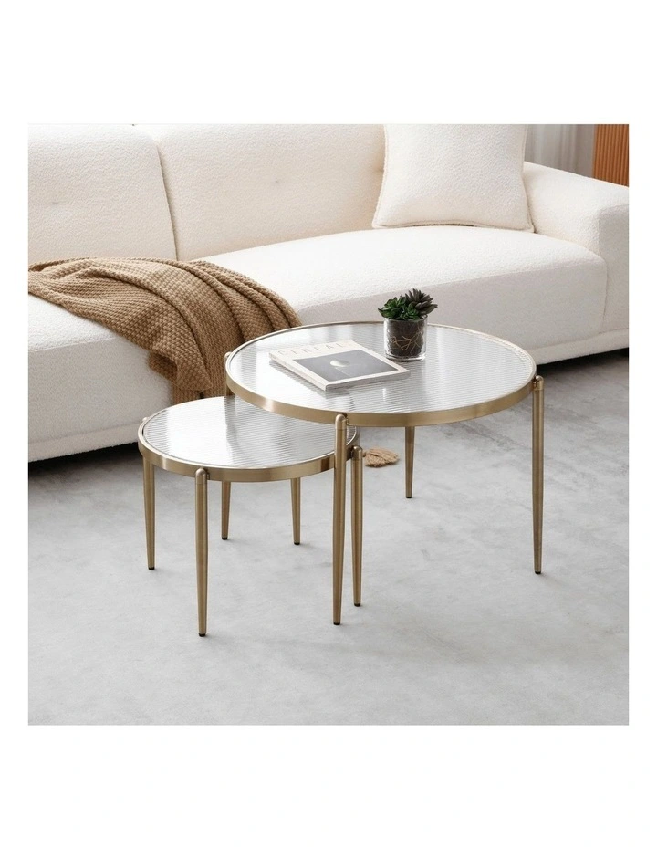 Gatsby Table Nest Round Fluted Glass Brushed Gold Bundle image 6