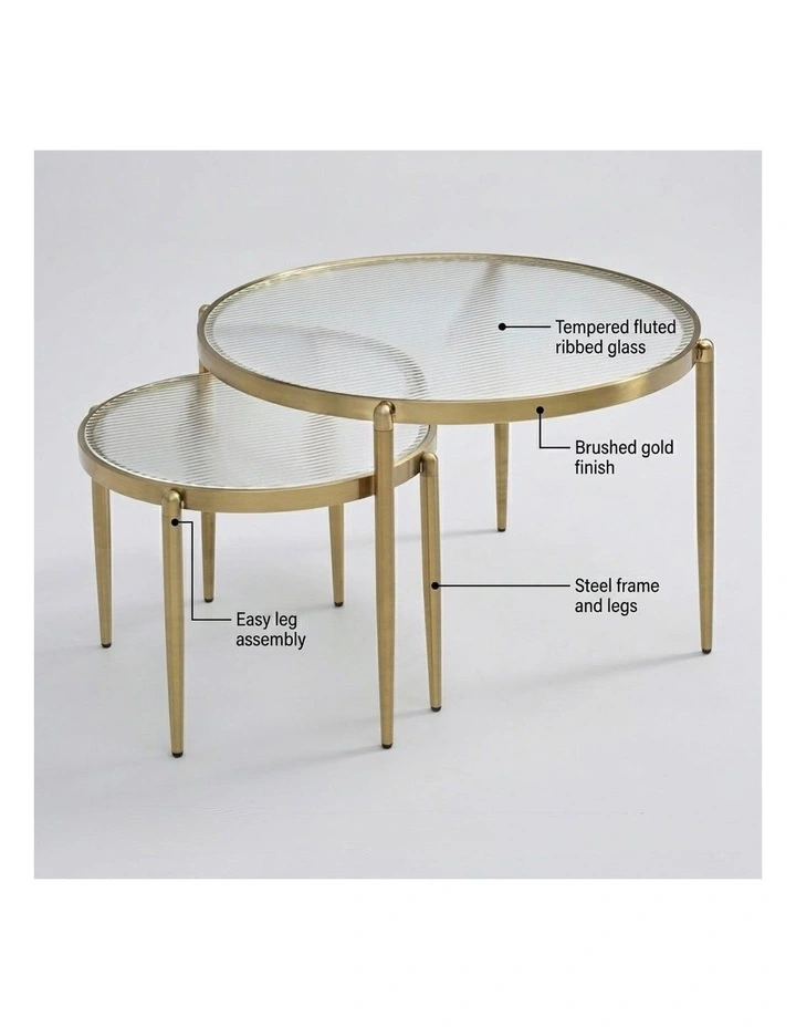 Gatsby Table Nest Round Fluted Glass Brushed Gold Bundle image 7