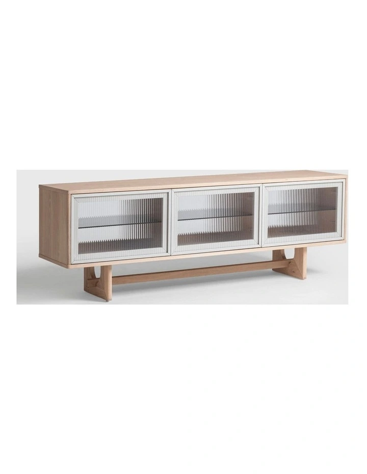 Oscar 1.8m Natural Oak and Fluted Glass Low Sideboard image 2