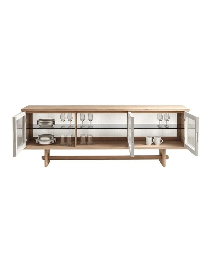 Oscar 1.8m Natural Oak and Fluted Glass Low Sideboard image 3