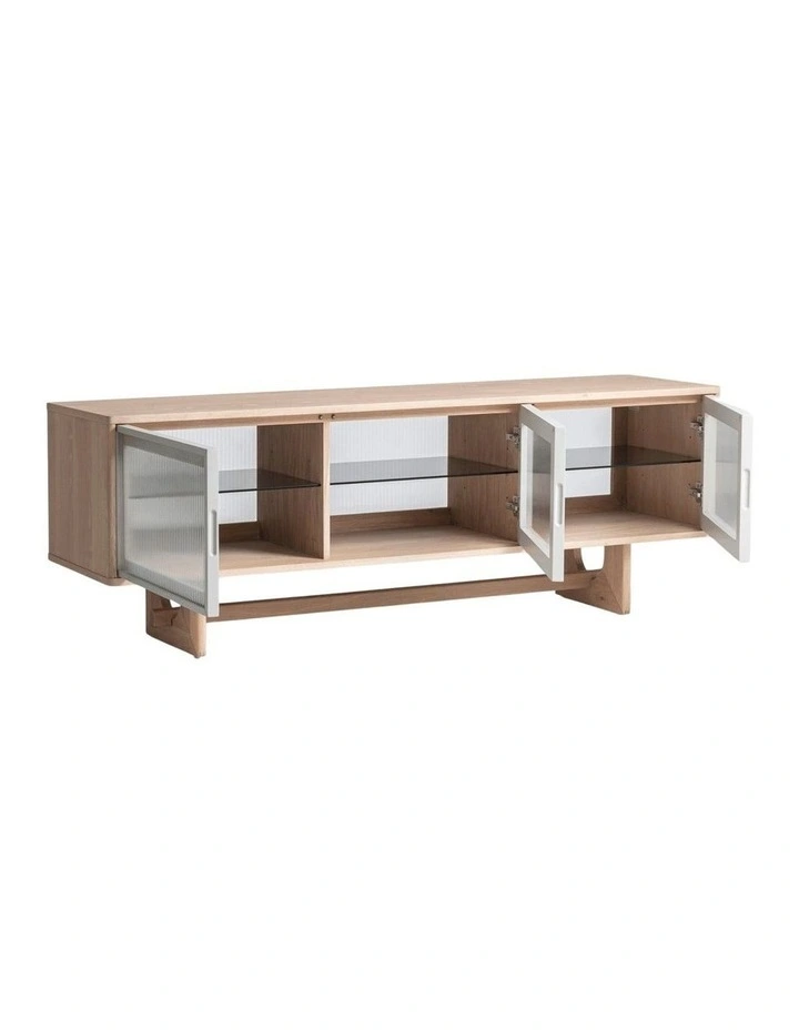 Oscar 1.8m Natural Oak and Fluted Glass Low Sideboard image 4