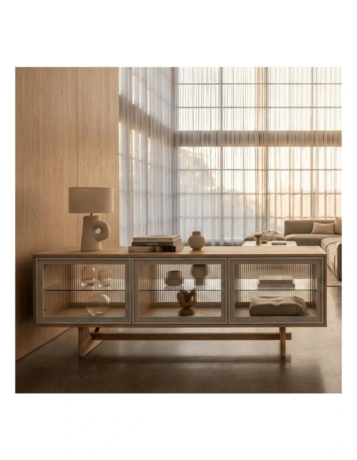 Oscar 1.8m Natural Oak and Fluted Glass Low Sideboard image 5
