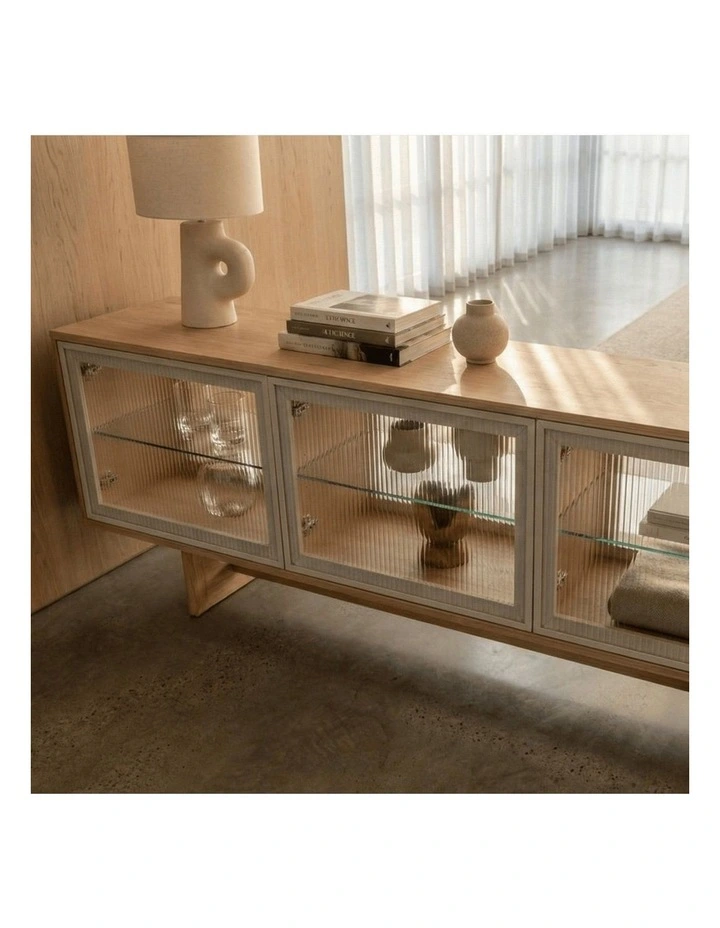 Oscar 1.8m Natural Oak and Fluted Glass Low Sideboard image 6