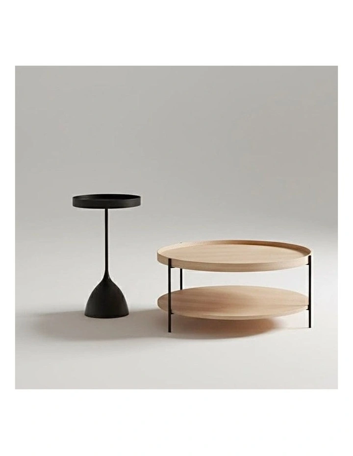 Set of 2 Round Coffee Table and Side Table Ash and Black Bundle image 3