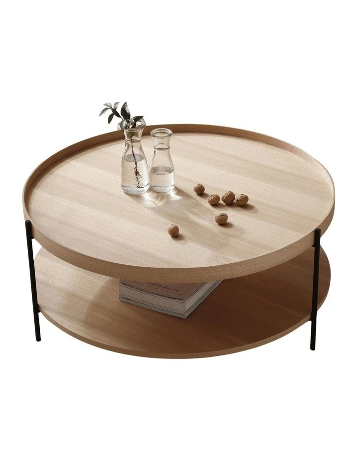 Set of 2 Round Coffee Table and Side Table Ash and Black Bundle image 6