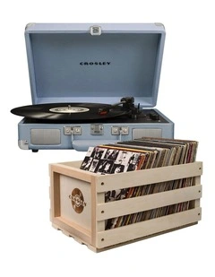Crosley Cruiser Bluetooth Portable Turntable - Tourmaline   Bundled Crosley Record Storage Crate