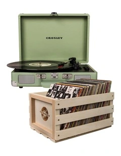 Crosley Cruiser Bluetooth Portable Turntable - Mint   Bundled Crosley Record Storage Crate