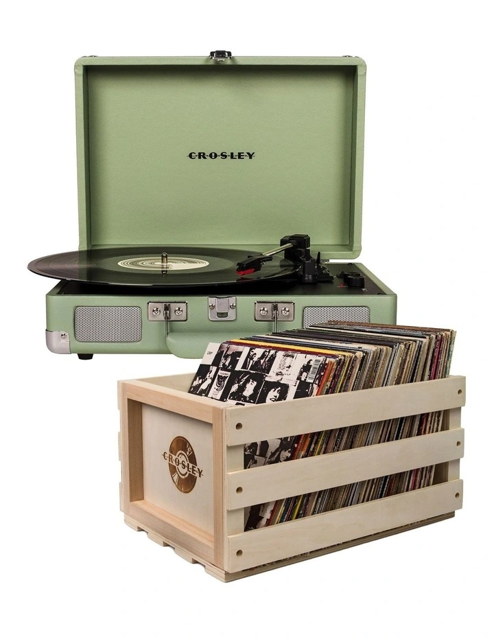 Crosley Cruiser Bluetooth Portable Turntable - Mint Bundled Crosley Record Storage Crate image 1