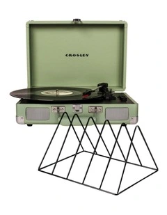 Crosley Cruiser Bluetooth Portable Turntable - Mint   Gadhouse Vinyl Rack Bundle - Black