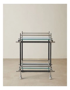 Benson Glass Buttlers Trolley - Black Vegan Leather Trim