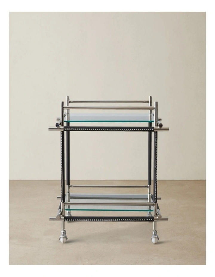 Benson Glass Buttlers Trolley - Black Vegan Leather Trim image 1