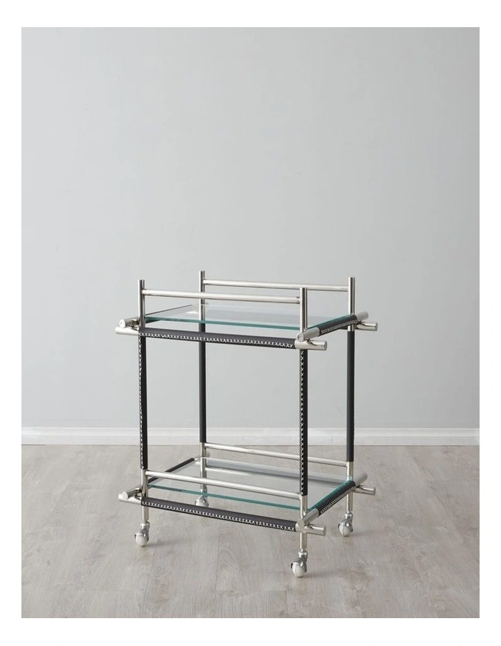 Benson Glass Buttlers Trolley - Black Vegan Leather Trim image 2