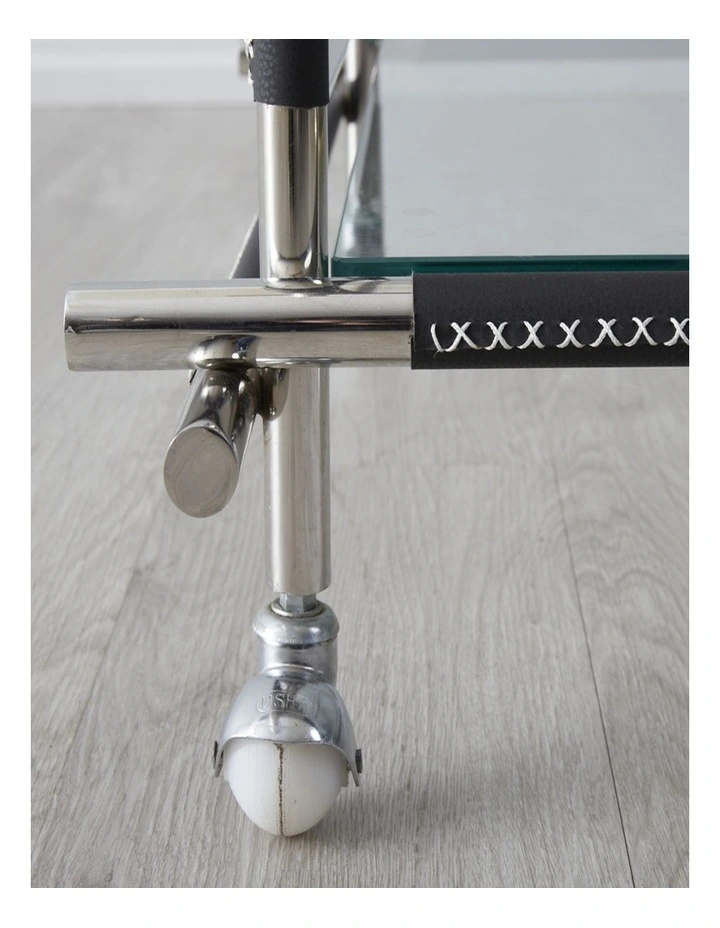 Benson Glass Buttlers Trolley - Black Vegan Leather Trim image 3