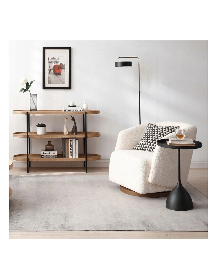 Harrison Round 40cm Side Table Black Metal Tray Top & Pedestal Base image 5
