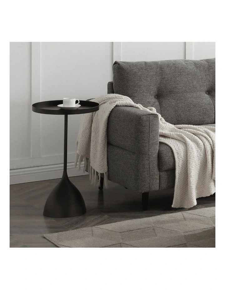 Harrison Round 40cm Side Table Black Metal Tray Top & Pedestal Base image 6