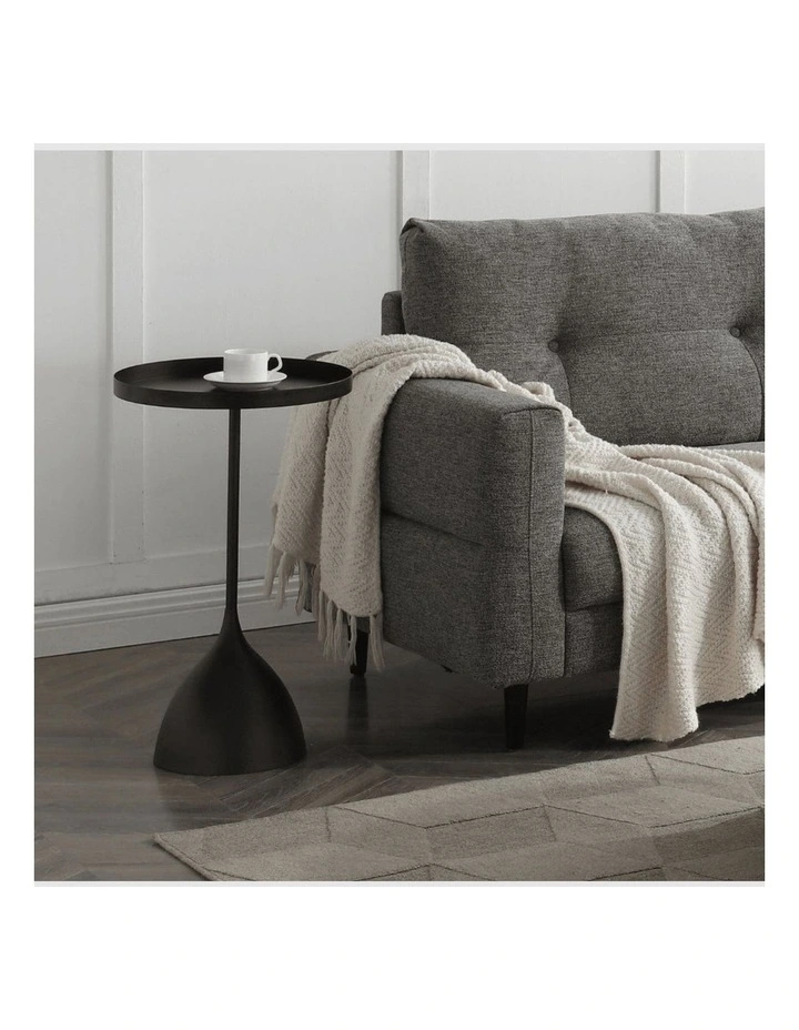 Harrison Round 40cm Side Table Black Metal Tray Top & Pedestal Base image 7