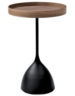 Harrison Round 40cm Side Table Walnut Tray Top & Metal Pedestal Black Base