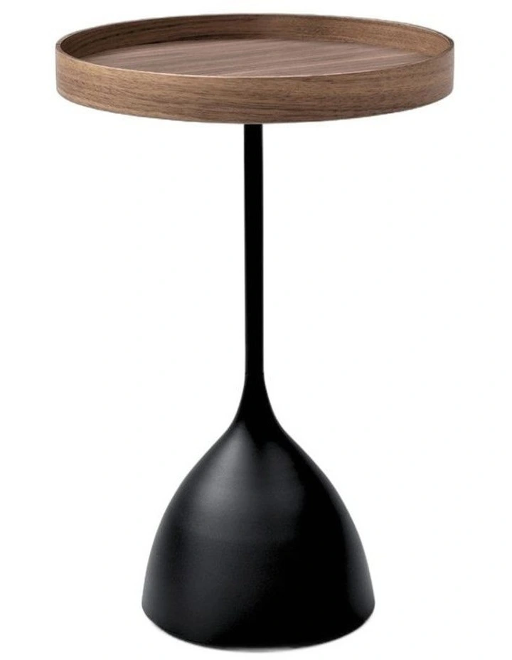 Harrison Round 40cm Side Table Walnut Tray Top & Metal Pedestal Black Base image 1