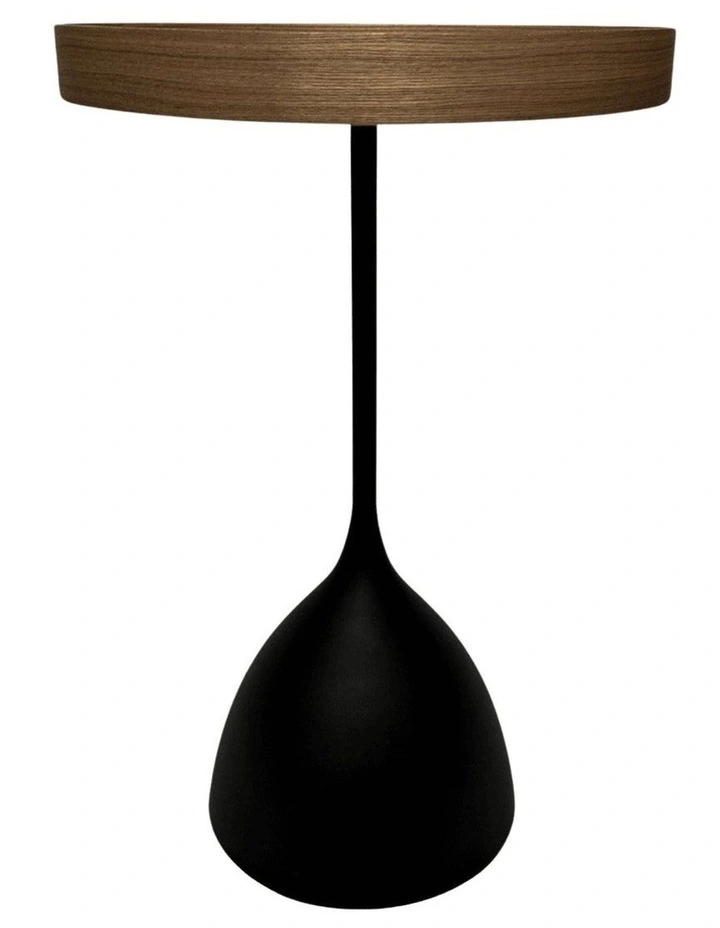 Harrison Round 40cm Side Table Walnut Tray Top & Metal Pedestal Black Base image 2
