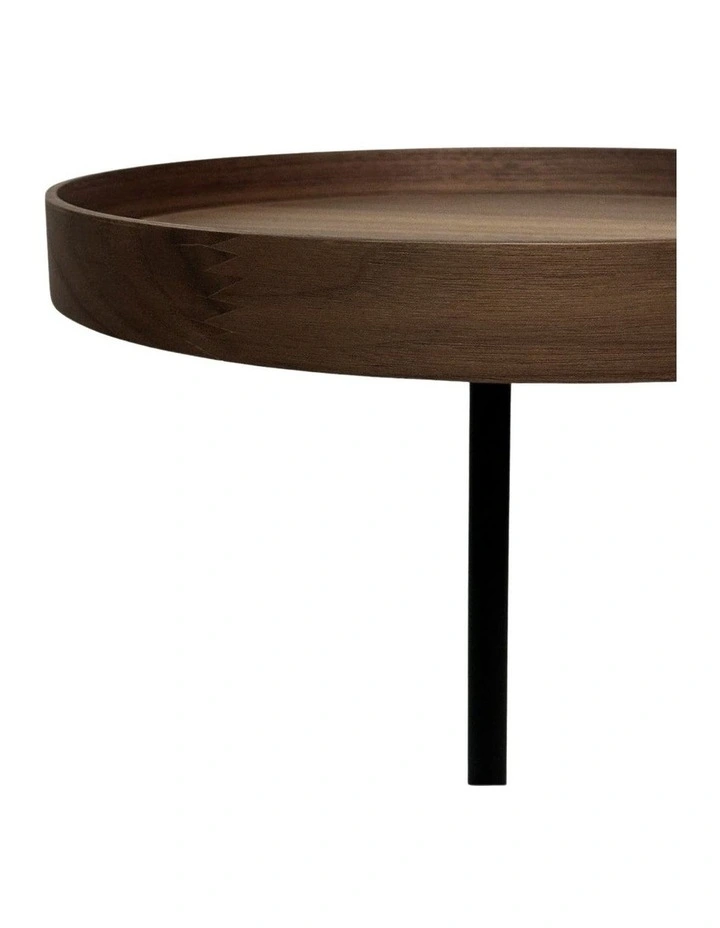 Harrison Round 40cm Side Table Walnut Tray Top & Metal Pedestal Black Base image 3