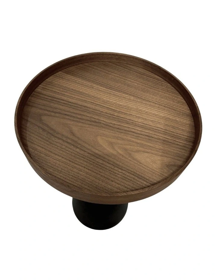 Harrison Round 40cm Side Table Walnut Tray Top & Metal Pedestal Black Base image 4