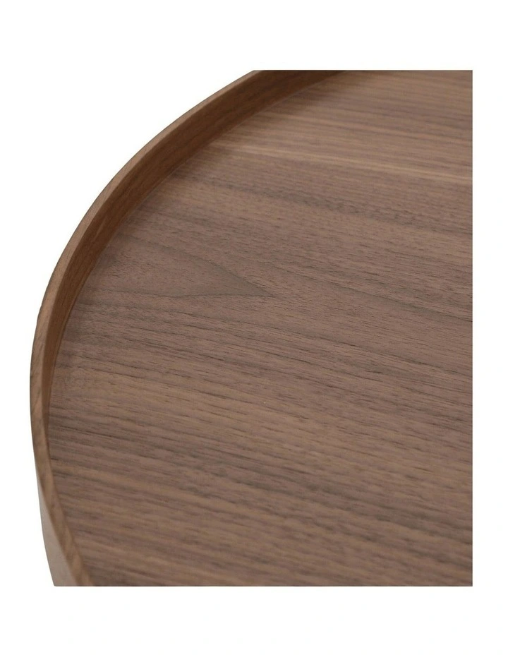 Harrison Round 40cm Side Table Walnut Tray Top & Metal Pedestal Black Base image 6