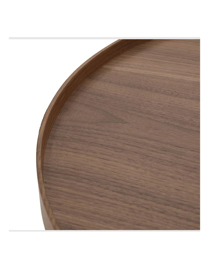 Harrison Round 40cm Side Table Walnut Tray Top & Metal Pedestal Black Base image 7