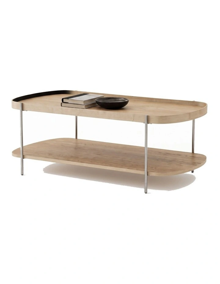 Cleo 120cm Rectangle Coffee Table Natural Ash & Brushed Stainless Steel image 1
