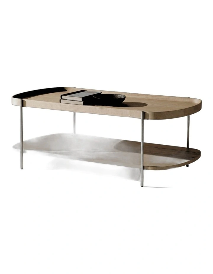 Cleo 120cm Rectangle Coffee Table Natural Ash & Brushed Stainless Steel image 1