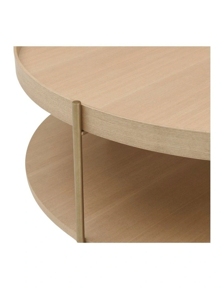 Cleo 90cm Round Coffee Table Ash With Storage Shelf Gold Legs image 4