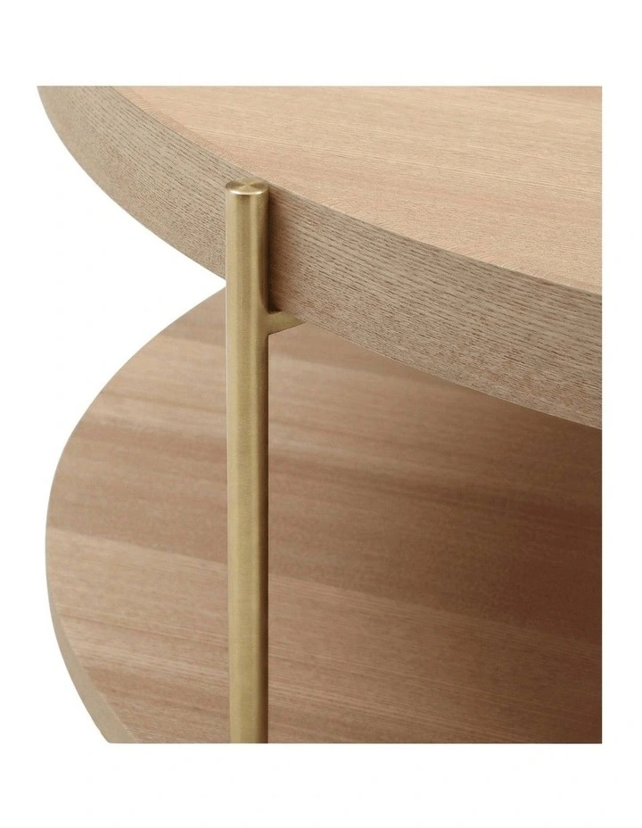 Cleo 90cm Round Coffee Table Ash With Storage Shelf Gold Legs image 5