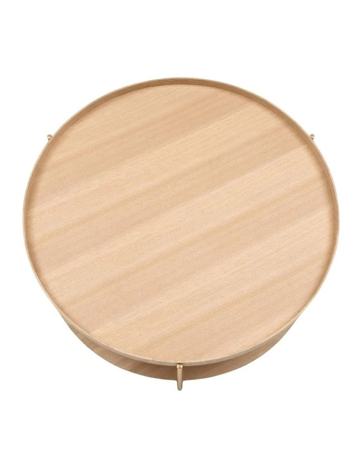 Cleo 90cm Round Coffee Table Ash With Storage Shelf Gold Legs image 7