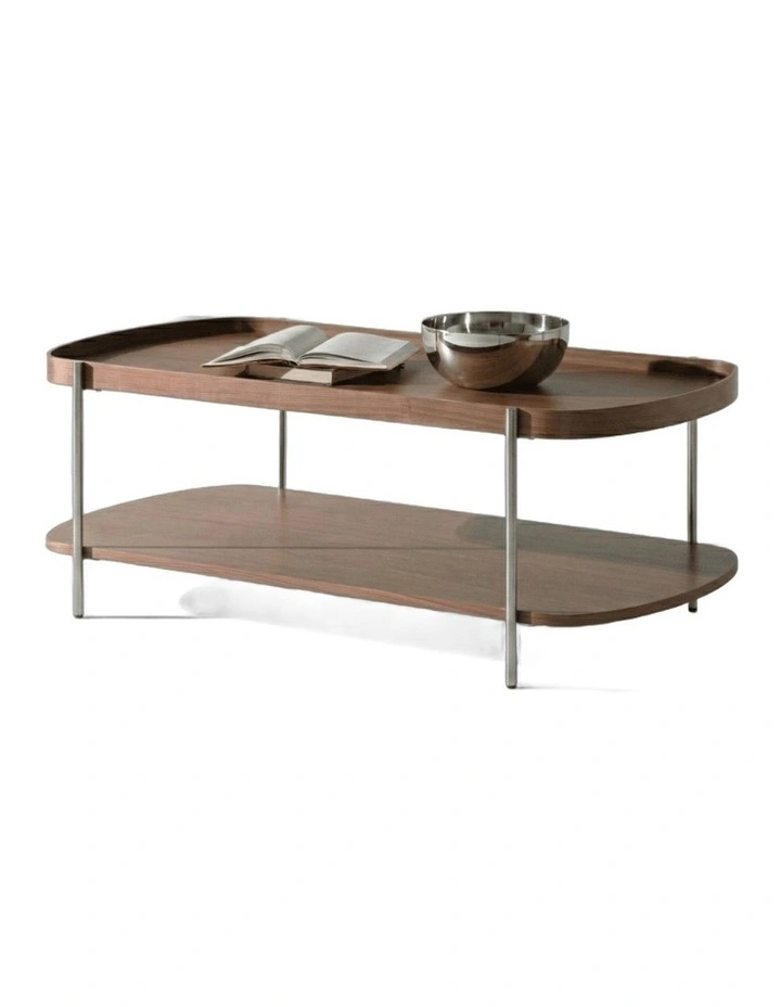 Cleo 120cm Rectangle Coffee Table Walnut & Brushed Stainless Steel Leg image 1