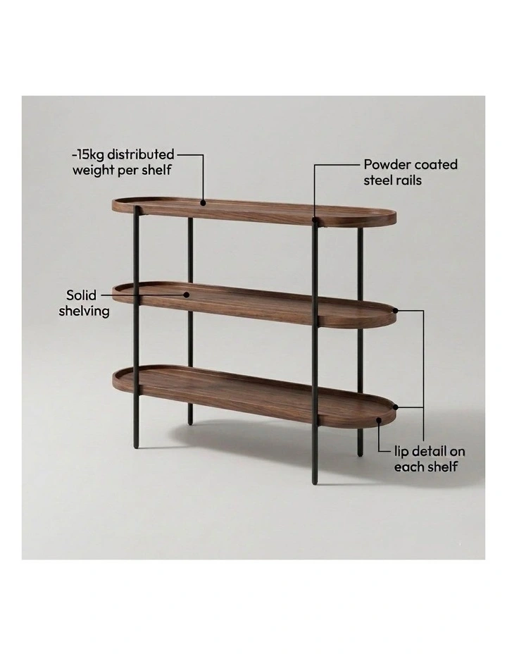 Cleo 3 Tier 120cm x 98cm Bookshelf Walnut & Black image 6