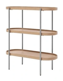 Cleo 3 Tier 90cm x 98cm Bookshelf Natural Ash & Brushed Stainless Steel