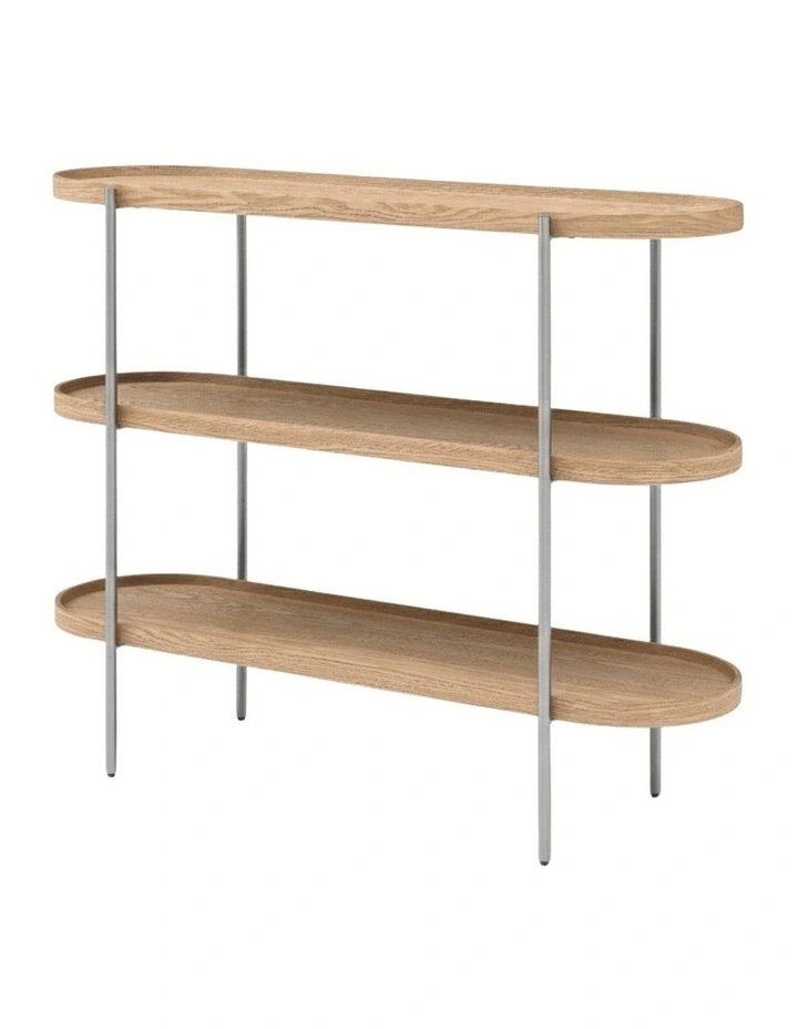 Cleo 3 Tier 120cm x 98cm Bookshelf/Console Natural Ash and Brushed Stainless Steel image 2