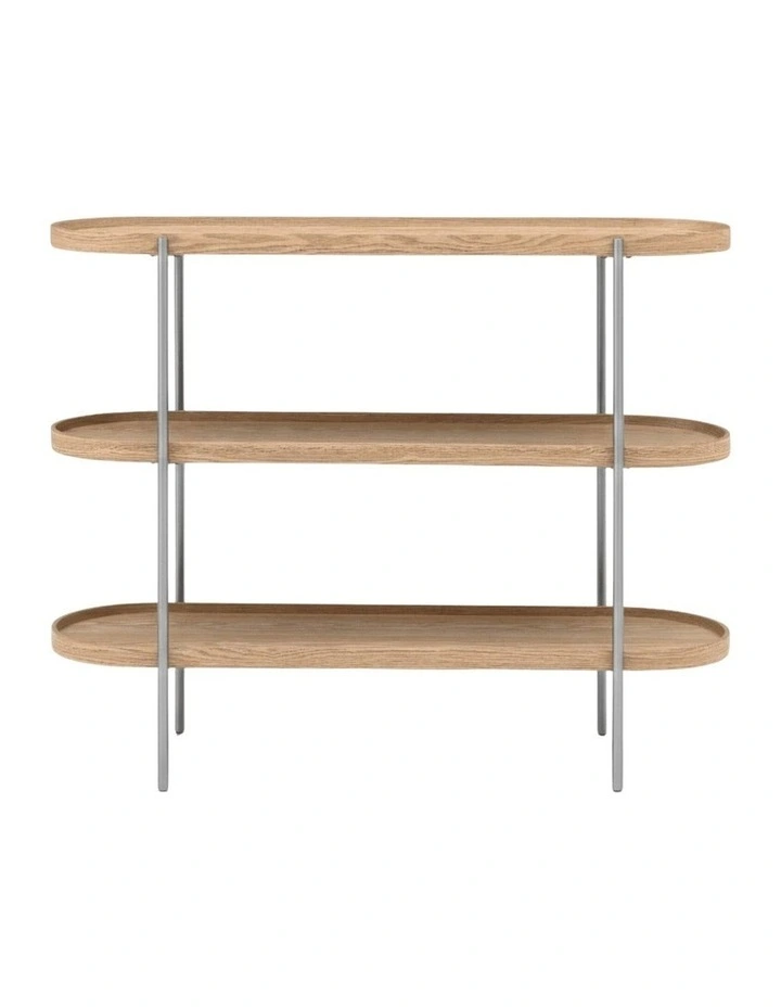 Cleo 3 Tier 120cm x 98cm Bookshelf/Console Natural Ash and Brushed Stainless Steel image 4