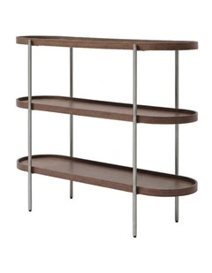 Cleo 3 Tier 120cm x 98cm Bookshelf Walnut & Brushed Stainless Steel
