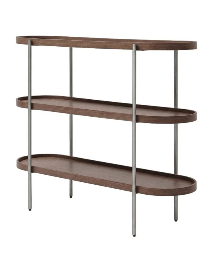 Cleo 3 Tier 120cm x 98cm Bookshelf Walnut & Brushed Stainless Steel image 1