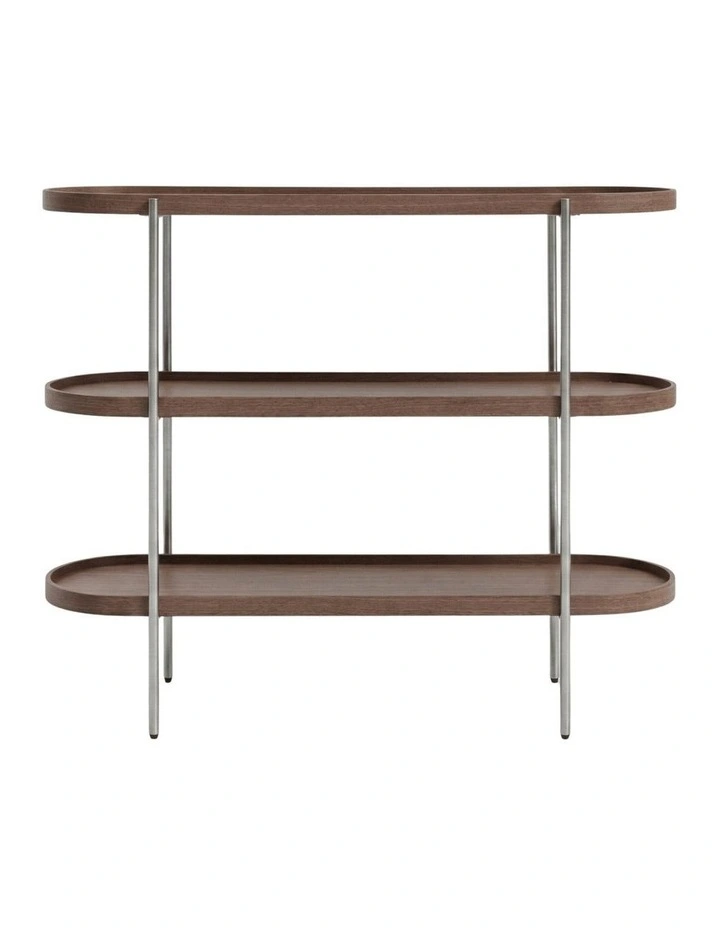 Cleo 3 Tier 120cm x 98cm Bookshelf Walnut & Brushed Stainless Steel image 3