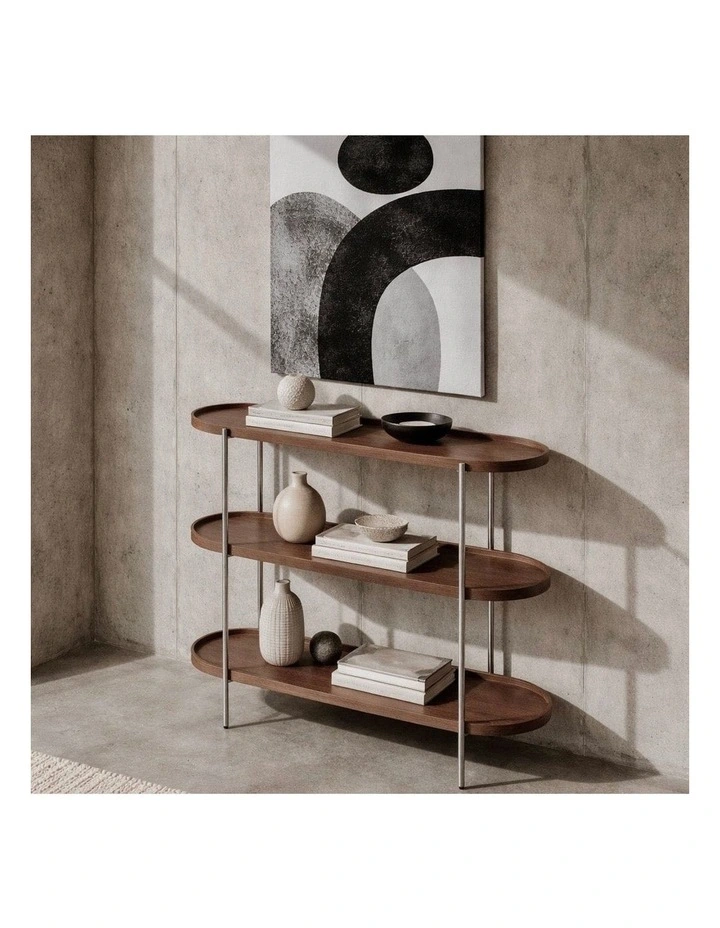 Cleo 3 Tier 120cm x 98cm Bookshelf Walnut & Brushed Stainless Steel image 4