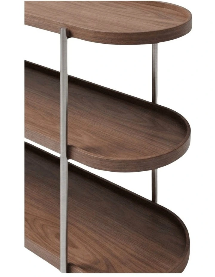 Cleo 3 Tier 120cm x 98cm Bookshelf Walnut & Brushed Stainless Steel image 6