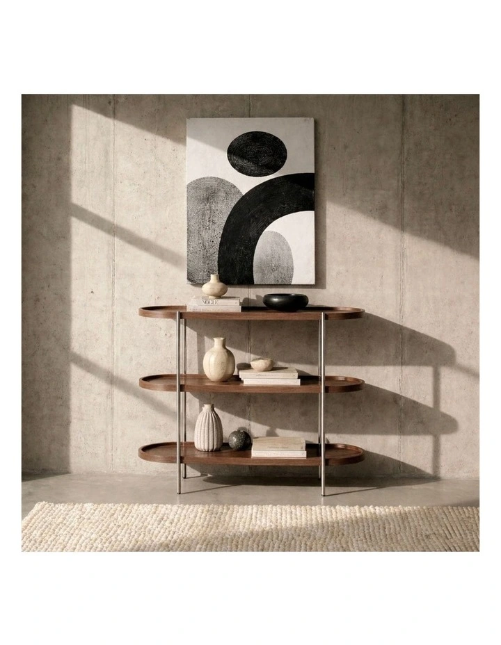 Cleo 3 Tier 120cm x 98cm Bookshelf Walnut & Brushed Stainless Steel image 7